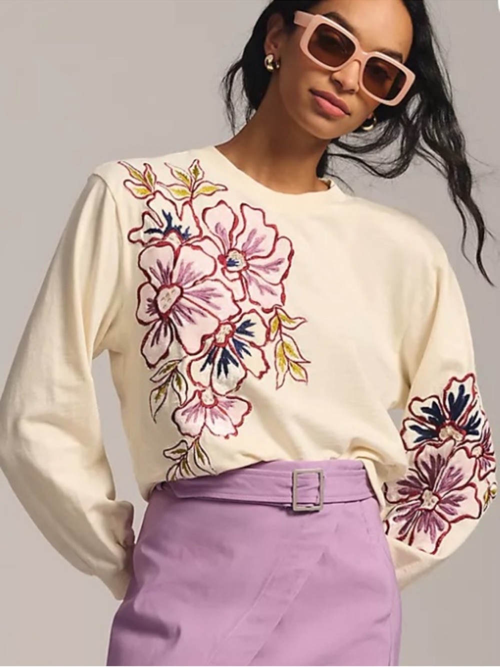 Anthropologie Embroidered Appliqué Sweatshirt Top Oversized XXS - Picture 2 of 11